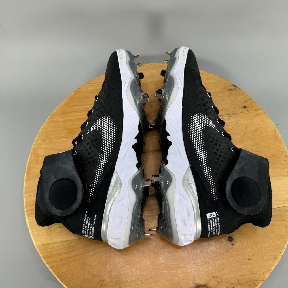 Nike Alpha Huarache Elite 3 Mid Mens Size 12 Metal Baseball Cleats Black White - Picture 6 of 8